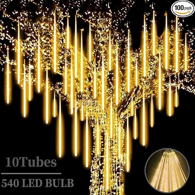 High Brightness 10 Tube 540 LED 20 Inch Meteor Shower Rain Lights Cascading Falling Rain Outdoor Lights for Christmas Roof Eaves Tree Decoration Icicle Raindrop