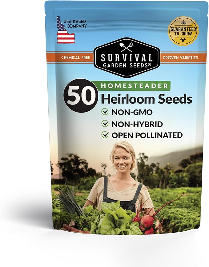 Survival Garden Seeds Homesteader Collection - 50 Packs Non-GMO Heirloom Vegetable, Fruit, Herb Seed Varieties for Growing a Victory Garden - Plant & Grow Survival Food - Emergency Preparedness Gear
