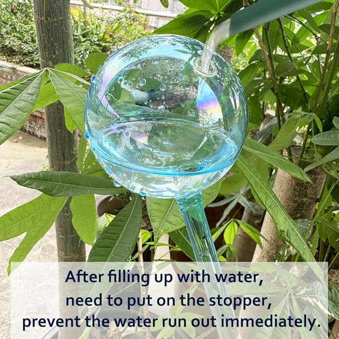 Self Watering Planter Insert, 4pcs Blown Glass Plant Watering Globes, Potting Self-Watering Bulbs Flower Automatic Watering Device Auto-Drippers for Plant Daily Self Watering