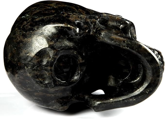 Skullis 5.0" Russian Arfvedsonite Hand Carved Crystal Skull, Super Realistic, Crystal Healing, Hand Carved Gemstone Fine Art Sculpture, Reiki Healing Stone Statue. z8