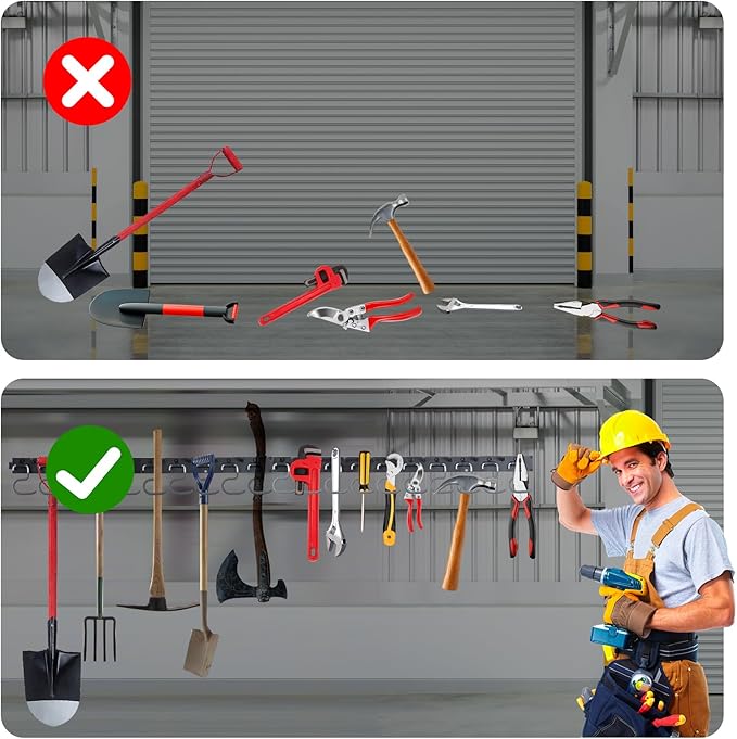 WellMade 64'' Adjustable Garden Tool Organizer, Garage Storage System with Hooks, Wall Mount Tool Organization Rack, Black