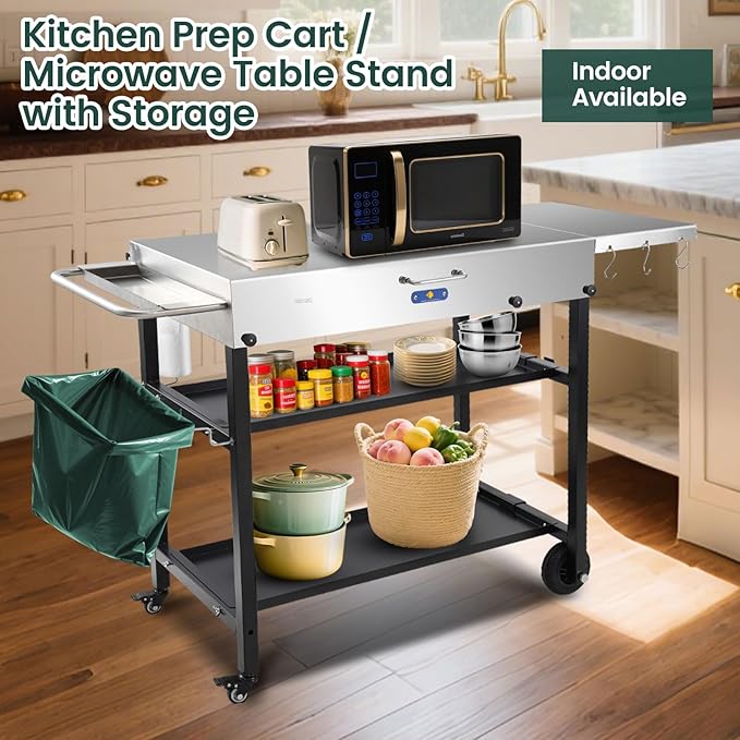 ARC Advanced Royal Champion Outdoor Grill Cart,Blackstone Griddle Stand,440lbs Grill Table Pizza Oven Stand with Wheels for Ninja Woodfire Grill (43" W*17" D)