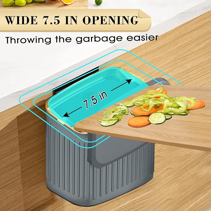 GloDeals Compost Bin, Detachable and Countertop Bin, 4 Liter / 1.06 Gallon, Stainless Steel Small Trash Can with Lid, Kitchen Compost Bin Under Sink Cabinet Hanging Trash Can for Kitchen(Dark Grey)