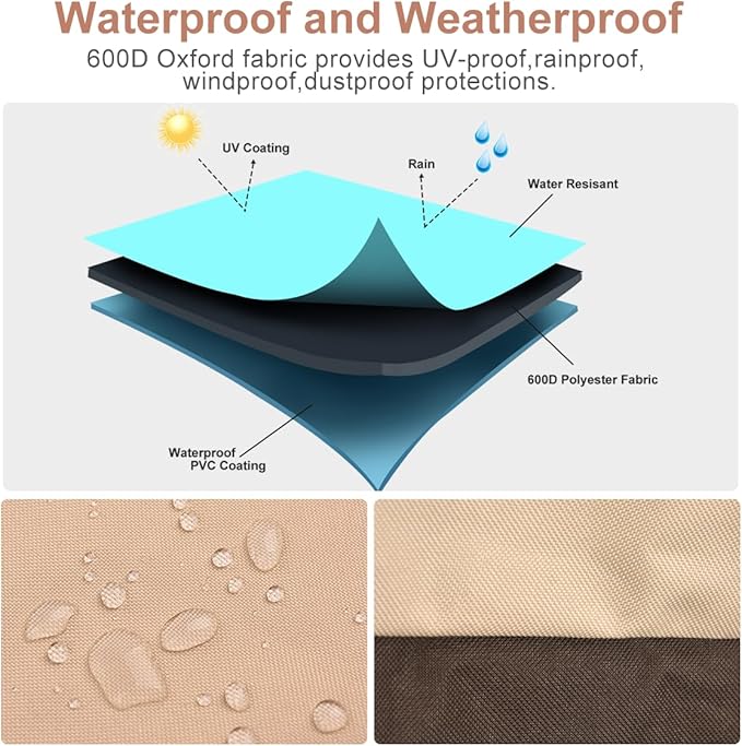 Vailge Patio Heater Covers with Zipper and Storage Bag,Heavy Duty 600D Oxford Waterproof Outdoor Heater Cover Wind Resistant Dustproof UV Resistant,Beige&Brown,89'' Height x 33" Dome x 19" Base,2 Pack