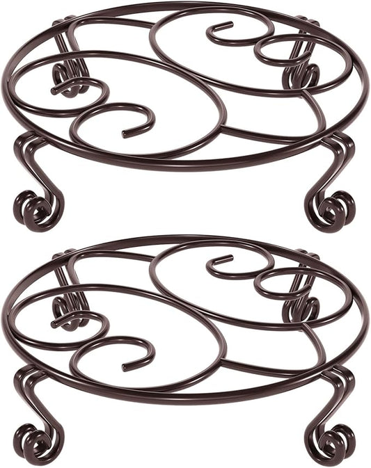 Yimobra 2 Pack Plant Stand for Flower Pot Heavy Duty Potted Holder Indoor Outdoor Metal Rustproof Iron Garden Container Round Supports Rack for Planter Bronze, Brown,10.2 Inches