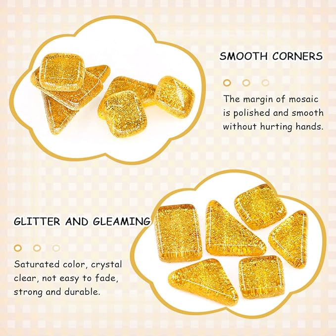 Swpeet 1 Pound Orange Shine Crystal Series Mosaic Tiles Assortment Kit, Square and Triangle Genuine Mosaic Tiles Glitter Crystal Mosaic Perfect for Home Decoration Crafts Supply