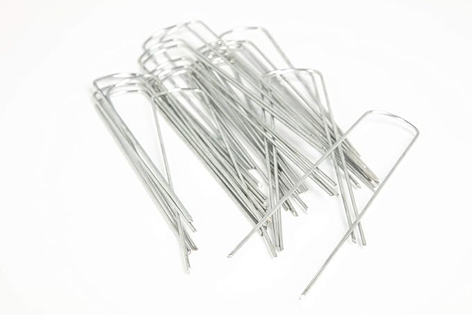 Landscape Pins (50 Count) - Galvanized Heavy-Duty Sod Pins Anti-Rust Fence Stakes for Weed Barrier Fabric, Ground Cover, Irrigation Tubing, 13 Gauge, 50 Pcs