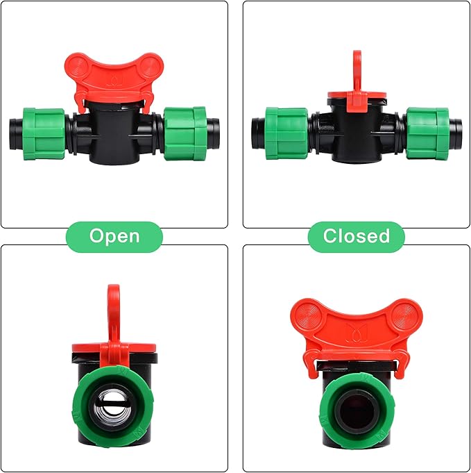 Supkiir 6 Pieces Drip Irrigation Shut-Off Valve 1/2 Inch Universal Drip Irrigation Tubing Coupling Valve