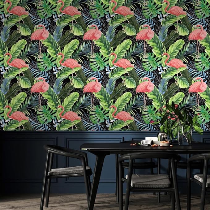 Hawaii Tropical Flamingo Palm Tree Peel and Stick Wallpaper Self Adhesive Removable Easy Peel Off Stick on Wall Paper for Bedroom Cabinet Renter
