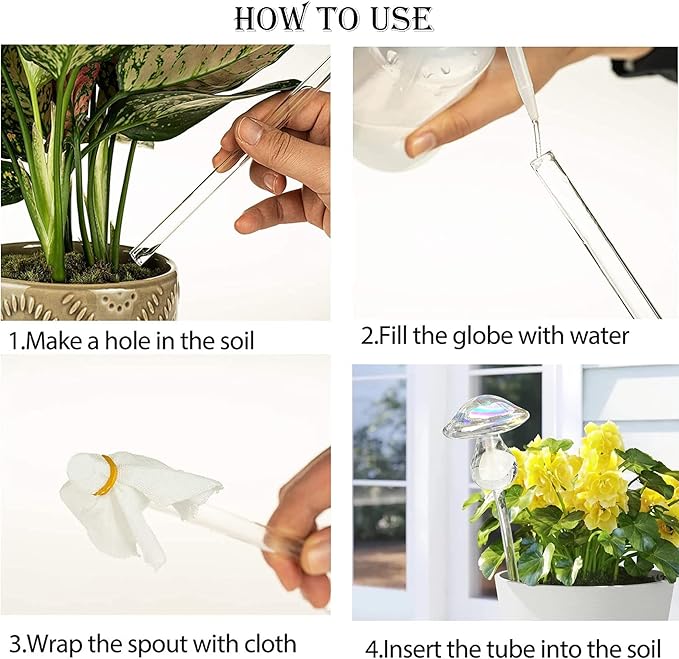 Kingbuy Plant Watering Globes Iridescent Mushroom Self Watering Planter Automatic Irrigation Device for Plant Indoor Outdoor, 2 Pack