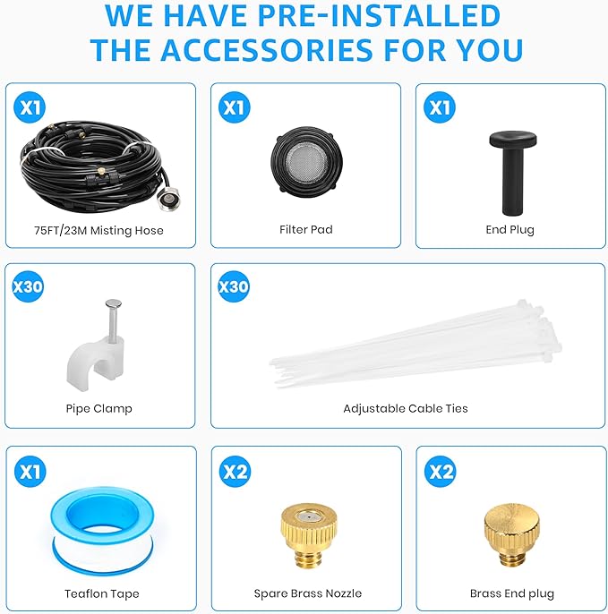 MIXC Misters for Outside Patio, 75FT (23M) Misting Line+23 Mist Nozzles+3/4" Brass Adapter, Outdoor Misting Cooling System for Patio Backyard Garden Greenhouse Horse Corral