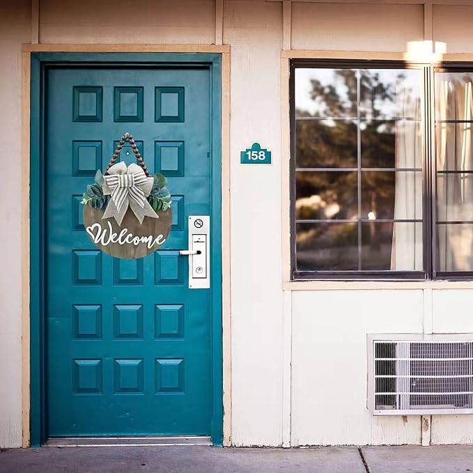 3D Welcome Sign for Front Door |Home/Farmhouse Porch Décor Wooden Hanging Sign with Artificial Leaves and Rustic Beads | Christmas Classroom |12" Round