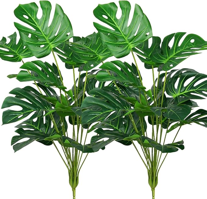 Melorca&Guilla Artificial Plants 2PCS 30“Large Fake Monstera Plants,Faux Tropical Palm Plant,Tall Artificial Tree Greenery Shrubs Bushes for Garden Porch Window Box Shop Office Home Décor