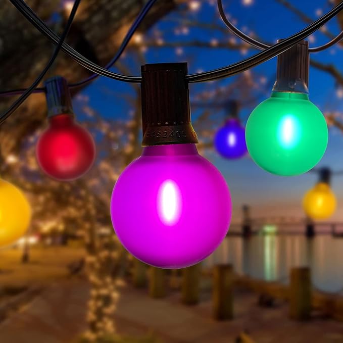 50Ft Outdoor Frosted Multicolor Christmas Lights, G40 Globe Patio String Lights with 25 Ceramic Colorful Bulbs(2 Spare), Hanging Outside Christmas Lights Vintgae for Holiday Party Backyard Decorations