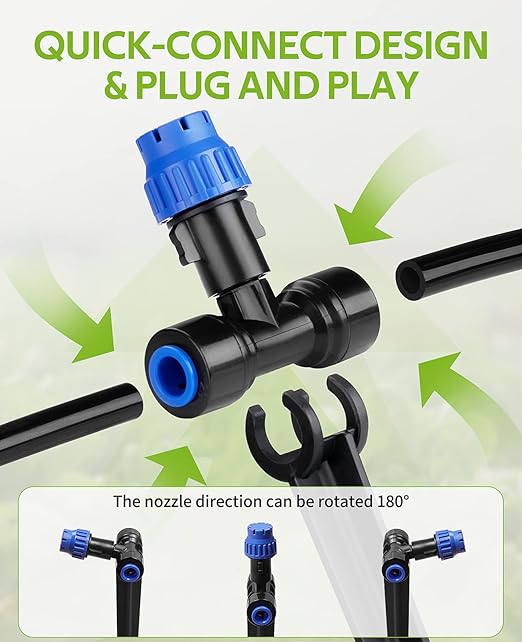 HIRALIY 50FT Garden Watering System, Drip Irrigation Kits for Plants, New Quick Connector, Blank Distribution Tubing, Saving Water Automatic Irrigation Equipment for Patio Lawn