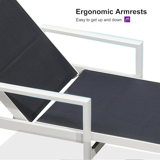 PURPLE LEAF Outdoor Chaise Lounge Set Adjustable Sunbathing Recliner with Armrest and Side Table for Poolside Beach Outside Patio Aluminum Chaise Lounger Navy Blue