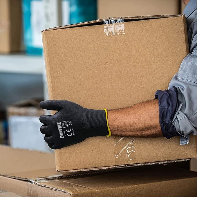 DULFINE Ultra-Thin PU Coated Work Gloves-60 Pairs,Excellent Grip,Nylon Shell Black Polyurethane Coated Safety Work Gloves, Knit Wrist Cuff,Ideal for Light Duty Work. (Small)