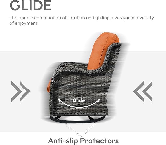 Outdoor Swivel Rcoker Wicker Chairs - Swivel Patio Chairs Set of 2 Patio Furniture Sets with Covered Cushion for Porch Deck Balcony Backyard, Orange Cushion