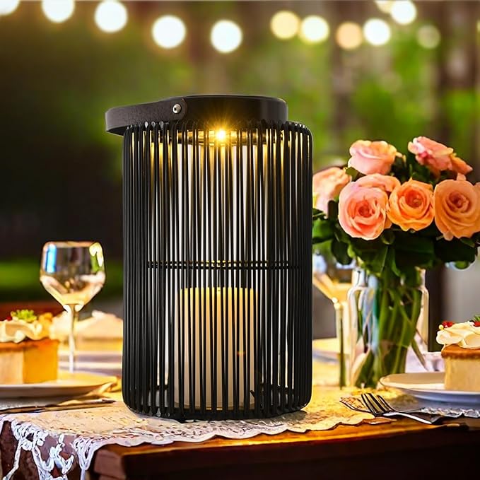 Solar Lanterns for Outdoor Waterproof, ZBLUXBZ Outdoor Table Lamp for Outside Hanging Solar Lights, LED Garden Cordless Lights Perfect for Patio and Pathway Lighting (11-inch Height, Black)