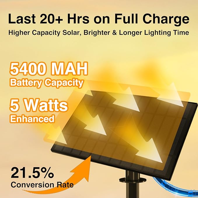 DAYBETTER 50FT Solar String Lights Outdoor Waterproof with 5W Panel Long Last for 20+Hrs&Remote,25 LED Bulbs Dimmable&Timer,Patio Lights 3 Installation-Clips,Stakes&Nails for Outside Porch Garden