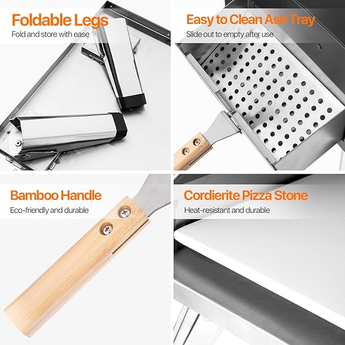 Pizza Oven 13 Inch Outdoor Wood Fired Portable Stainless Steel Pizza Oven with Pizza Stone for Family Outside Cooking Camping Backyard BBQ Pizza Maker Garden Kitchen(black13IN)