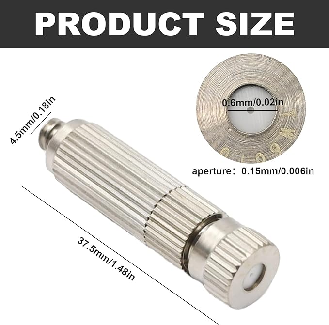 10 Pcs High Pressure Misting Nozzles Stainless Steel for Outdoor Cooling Misting System, High Pressure Anti Drip Cleanable, 3/16" Thread (0.8mm)
