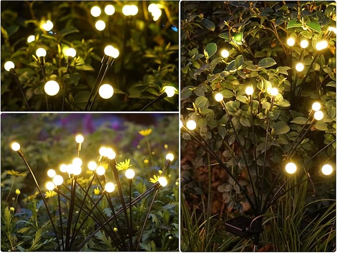 SunKite Solar Garden Lights - 4 Pack 10 LED Solar Firefly Lights Sway by Wind Outdoor Waterproof Solar Decorative Lights, Solar Outdoor Lights for Yard Patio Walkway Decoration, Warm White