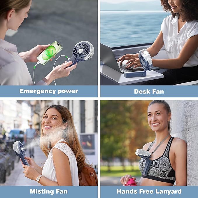 HandFan 4000mAh Upgraded Handheld Misting Fan, 50ml Water Tank, Rechargeable Personal Mister Fan Portable AC, Spray Water Mist Fans, Foldable Cooling Ice Fans for Beach Travel Disney(Royal Blue)