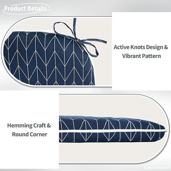 Indoor/Outdoor Chair Cushions 16x17 Inch, Patio Chair Cushions with Ties, All Weather Seat Cushions for Patio Furniture Home Garden Chair Use, Set of 4, Herringbone Navy