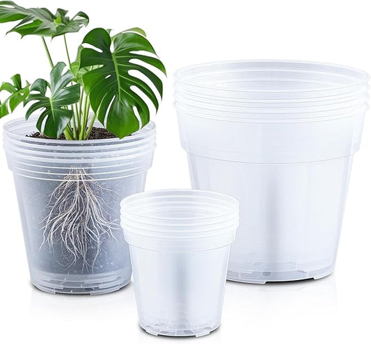 Vesici Large Size Clear Nursery Pots Variety Pack Plant Pots with Drainage Holes Planters for Indoor Plants Flexible Transparent Plastic Plant Bottle Succulents(12 Pcs,5/7/9 Inch)