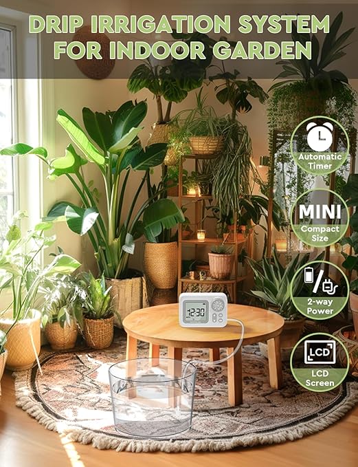 [2025 Upgraded] Automatic Drip Irrigation Kit, 15 Potted Indoor Houseplants Support, Indoor Automatic Watering System for Plants, with Digital Programmable Water Timer