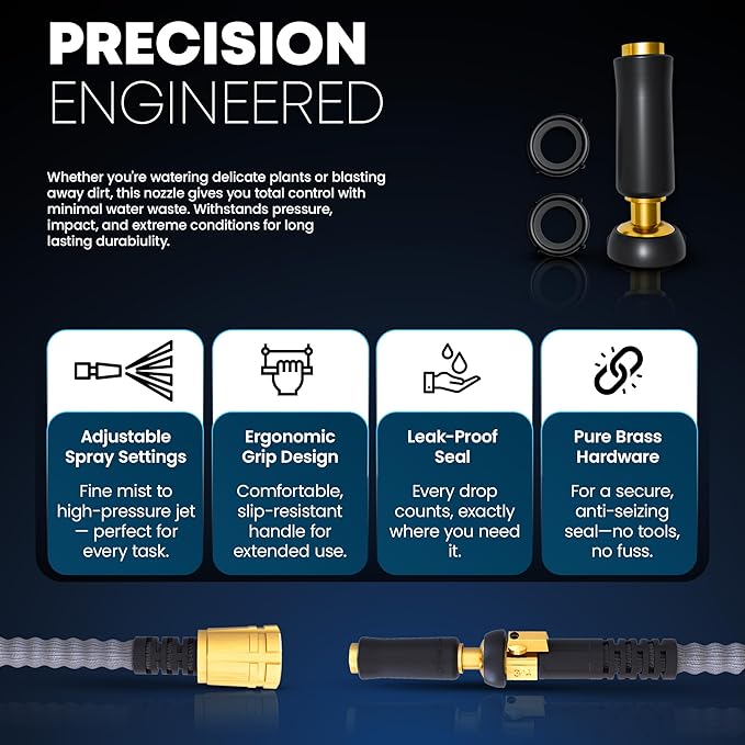 TITAN Flexible Garden Hose 100FT – Ultra Lightweight, Heavy Duty Water Hose with Brass Fittings & Jet Nozzle – Kink-Free, Non-Expanding, Durable Fabric Hose for Yard, Lawn, Car Wash, Outdoor Use