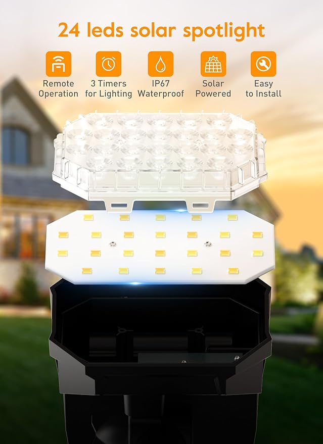 Brightown Solar Lights Outdoor Waterproof IP67, [Cool & Warm Light 2-in-1] Solar Spot Lights Outdoor, 2 Colors 3 Brightness Levels LED Outdoor Solar Lights for Yard Pathway Garden House, 4 Pack