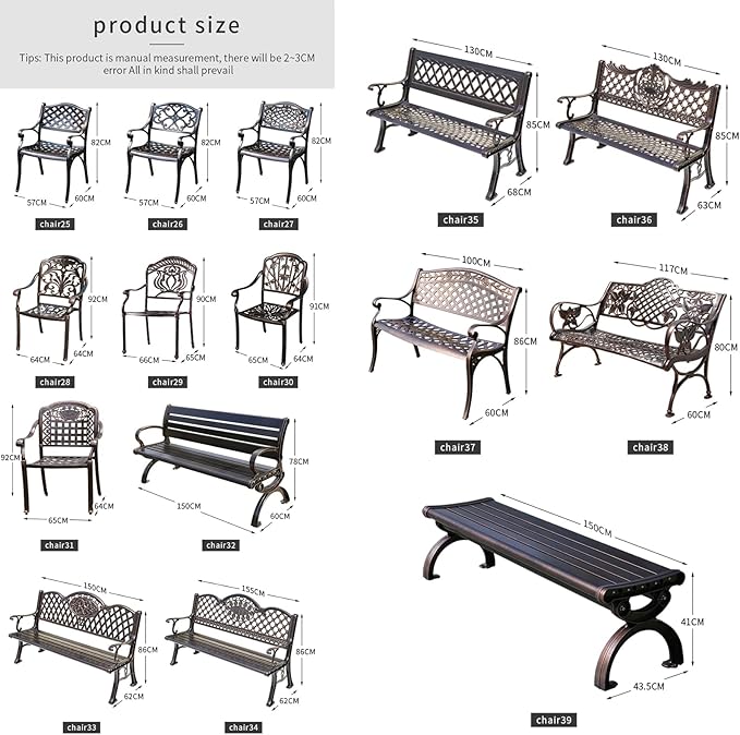 Outdoor Dining Chair Cast Aluminum Patio Chairs Set of 2 All-Weather Patio Dining Chair with Adjustable Feet for Backyard Garden (Die-Casting C Chair)