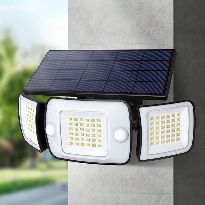 intelamp Solar Outdoor Lights,6000mAh Motion Sensor with Dual Sensors,Waterproof Solar Flood Lights 270°Wide Angle for Outside with 3 Modes