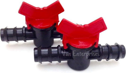 2PK of 1/2" ID Ball Valve Hose Barb Connectors for Drip Irrigation Hoses and Aquariums [Various