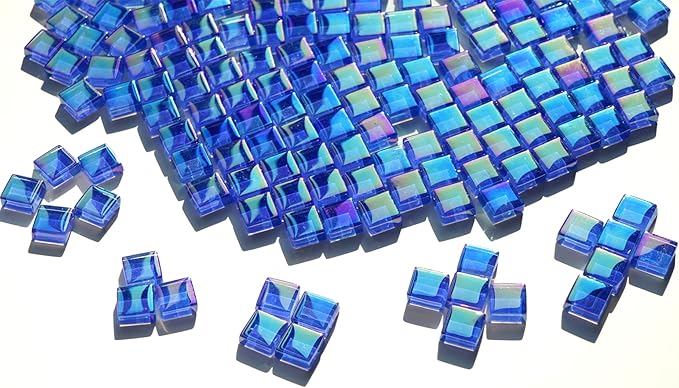 Iridescent Royal Blue Tiles for Mosaic Crafts, 300G Iridized Crystal Stained Glass Pieces for Mosaic, 1x1 cm Square Glass Tiles Great for Mosaic Art Supplies, Mosaic Tiles Home Decoration