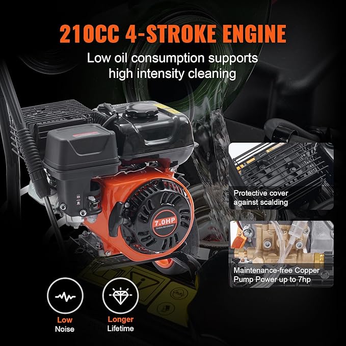 VEVOR Gas Pressure Washer, 3600 PSI 2.6 GPM, Gas Powered Pressure Washer with Copper Pump, Spray Gun and Extension Wand, 5 Quick Connect Nozzles, for Cleaning Cars, Homes, Driveways, Patios