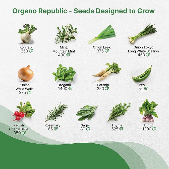 Organo Republic 25 Winter Vegetable & Herb Garden Seeds Variety Pack for Outdoors & Indoor Home Gardening 5000+ Non-GMO Heirloom Seeds Broccoli Beet Carrot Cabbage Radish Pea Mint Thyme Parsley