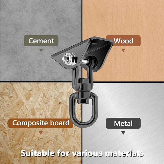 Heavy Duty Hammock Hanging Kit, 360° Rotating 1200 lb Swing Hangers for Hammock Chair Stand, Yoga, Porch Swing, Tree, Seat, Ceiling Mount, Outdoor Indoor Hanging Hardware Black | Pack of 5