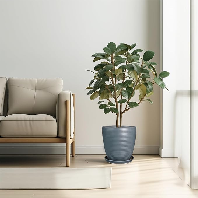 10 Inch Ceramic Planter Round Plant Pots for Plants Indoor Outdoor Glaze Large Flower Pot with Drainage Hole and Saucer Gray