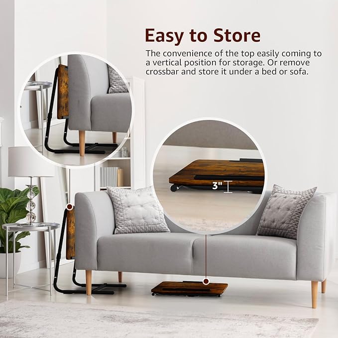 TV Trays Set of 2 - Folding TV Tray Adjustable Dinner Trays for Eating On Couch Wooden Tables Mate Stand Foldable Rustic Desk with Cup Holder Portable