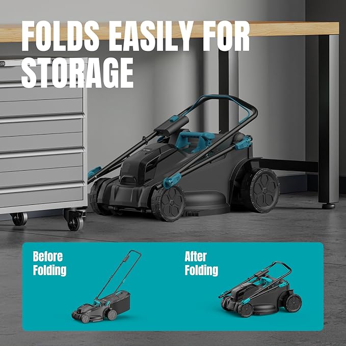 Electric Lawn Mower Cordless, 2x20V 16 inch Push Lawn Mower with 6-Position Cutting Height Adjustment, 2x4.0Ah Battery & Dual Charger Included