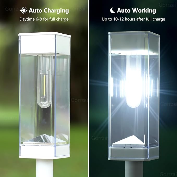 Solar Pathway Lights 8 Pack Solar Outdoor Lights with LED Tungsten Filament Bulb Waterproof Stainless Steel Garden Lighting for Outside Driveway Landscape Lawn Path Christmas (White)
