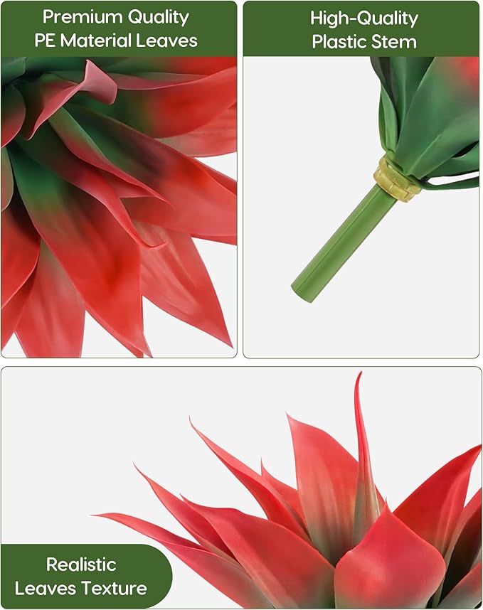 Velener Fake Agave Artificial Plant, Red Fake Plant for Room Decor, Unpotted Faux Agave Stems Plant for Fall Outdoor/Indoor Decor, 14 inches, Set of 2