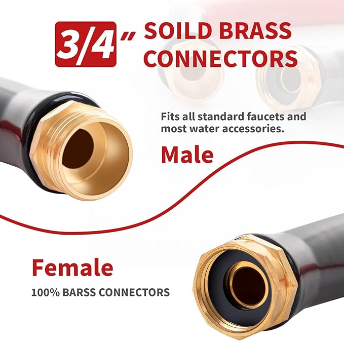 Garden Hose 150ft x 3/4” Hot Water Hose, Heavy Duty -50°F to 190°F,Burst 600Psi Flexible Upgraded Rubber Hoses,3/4” Solid Fittings for All-weather Outdoor Lawn & Garden