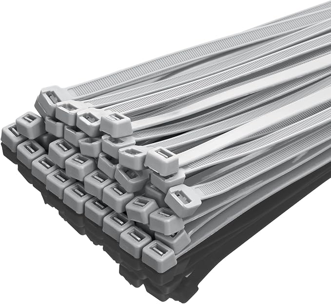 XINGO 8 Inch Silver Zip Ties Heavy Duty 100 Pack, 120 LBS Tensile Strength, Premium Nylon Cable Wire Ties, Self-locking Plastic Ties for Indoor and Outdoor Use