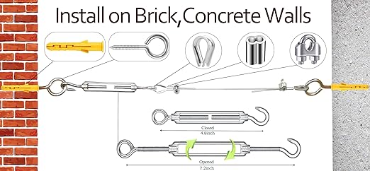 1/8" Wire Rope,100FT 304 Stinless Steel Cable with M5 Turnbuckle-Gardening,Aircraft,Picture Hanging, Clothesline Wire