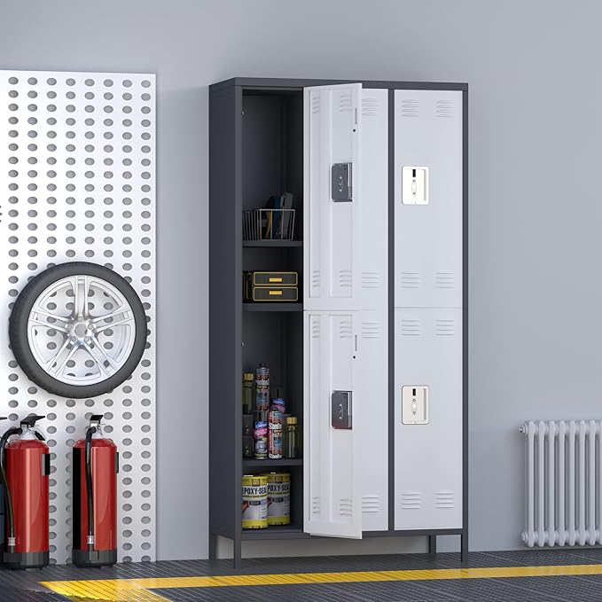 METAN Metal Locker for School Office Gym Bedroom,6 Doors Steel Storage Locker Cabinet for Employees,Industrial Storage Locker with 1 Shelves,Assembly Required,Gray+White…