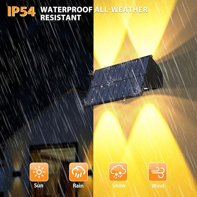 Solar Fence Lights,6Pack Solar Lights Outdoor Warm White + RGB Up & Down Waterproof 100 Lumens Dusk to Dawn for Wall/Backyard/Pool/Railing/Patio/Porch/Step